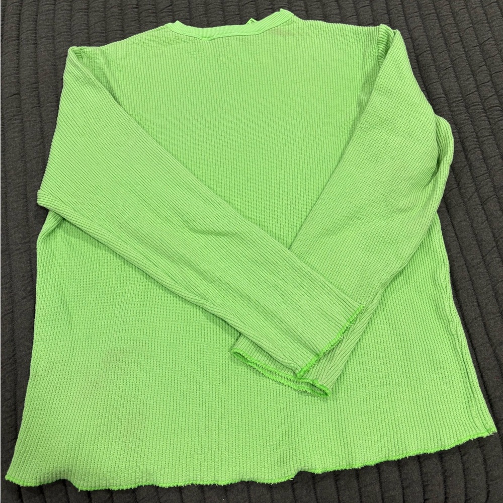 Skims Waffle Ribbed Thermal Long Sleeve Shirt Lime Neon Green Size XXS Oversized - Picture 4 of 6